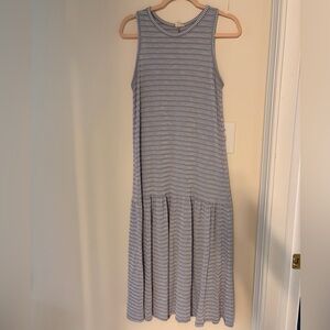 Drop-Waist Blue Dress with White Pattern
